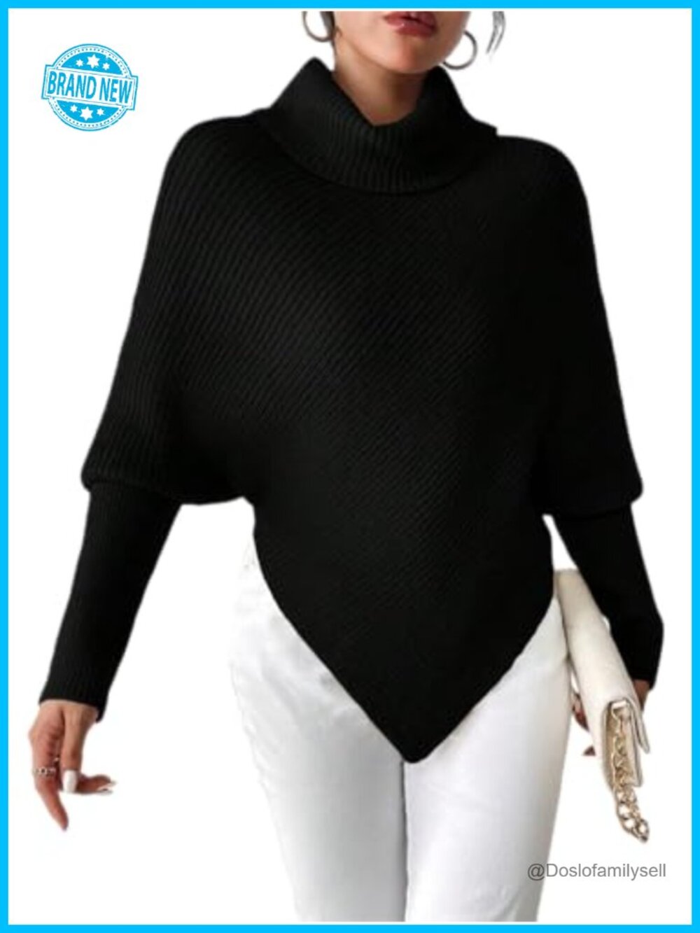 Womens Oversized Chunky Turtleneck Sweater Acrylic Blend Batwing Long Tunic